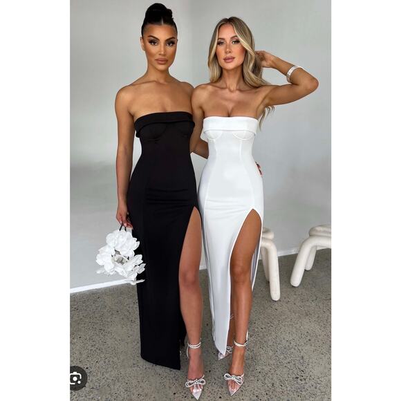 Babyboo Fashion Indica Maxi Dress Black Size Small Formal Black Tie Slit on Leg - Picture 1 of 13